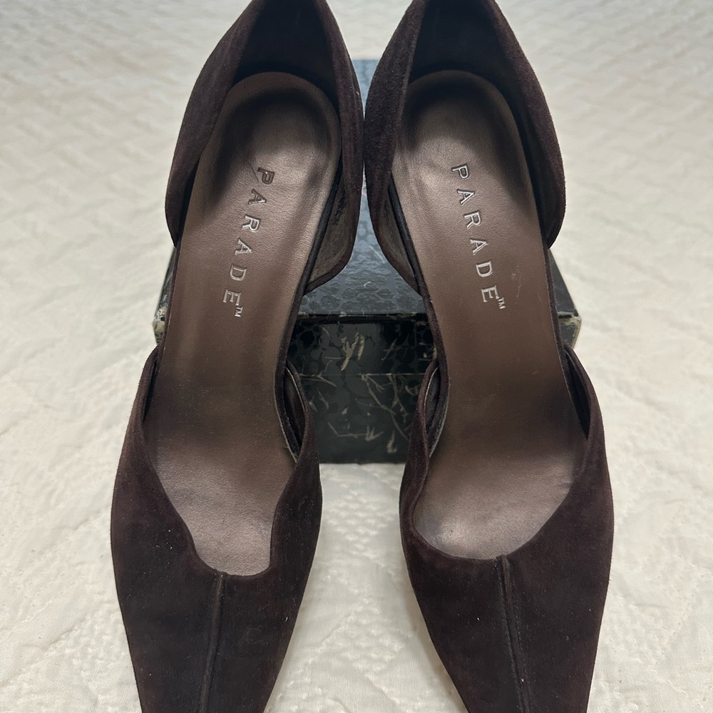 Prada Dark Brown Suede Heels
